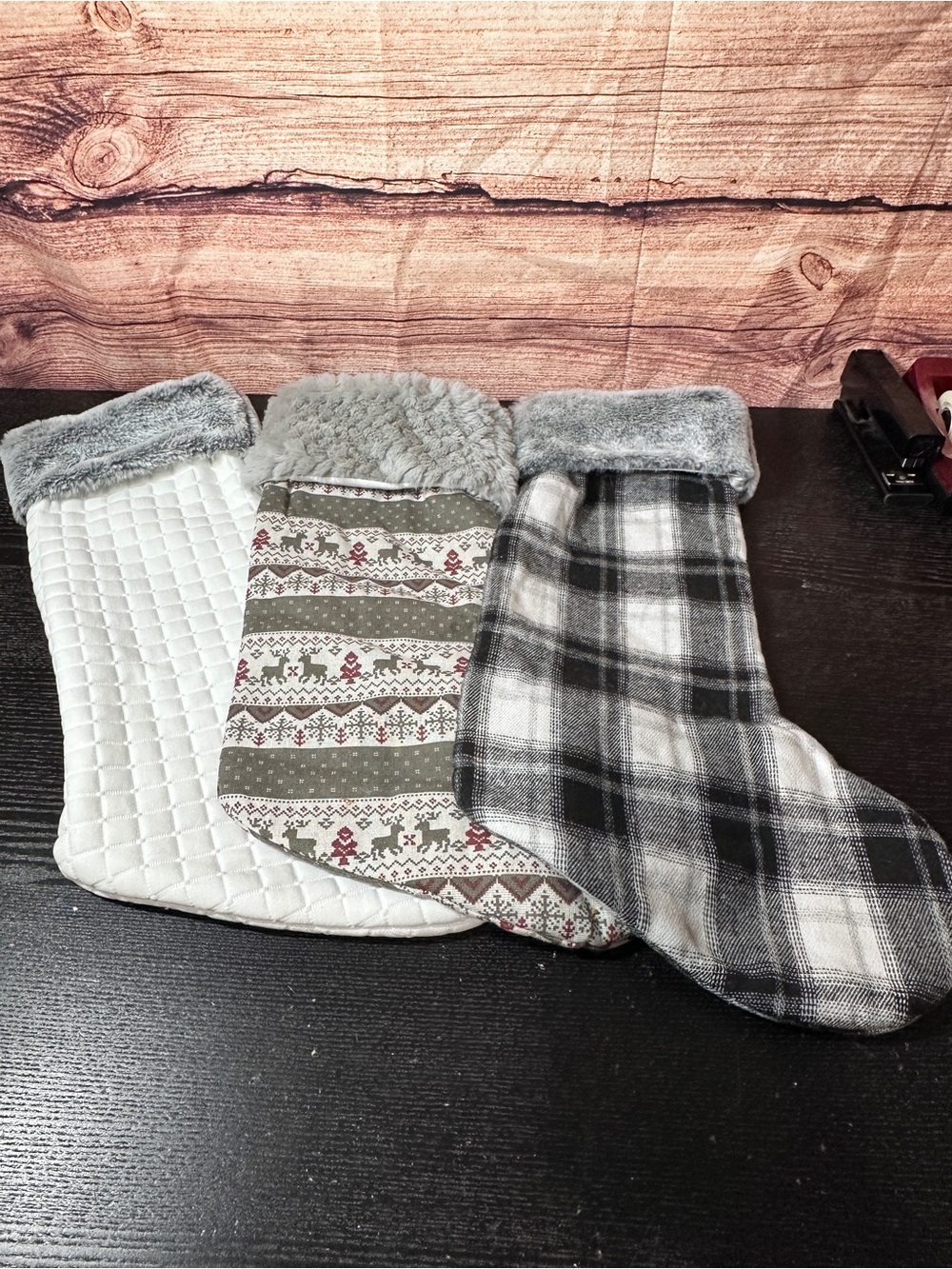 Furry, Fuzzy Black And Grey Soft Plush Large Mantle Plaid Stockings